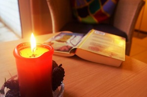 Candle and book